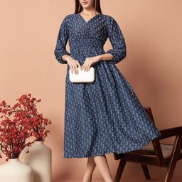Krunal Raiyani Print Applique Crepe Fit & Flare Maxi Dress-image-53