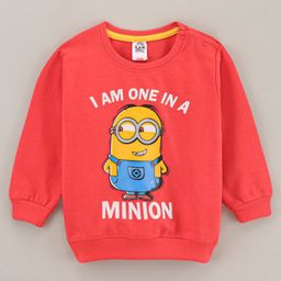 Babyhug Full Sleeves Cotton Knit Sweatshirt With Minion Print- Red-image-75