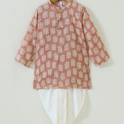Babyhug Full Sleeves Kurta and Dhoti Set Printed - Caramel-image-38