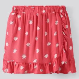 Pine Kids Printed Soft Rayon Skirt with Frills Knee Length - Rose Quartz-image-66