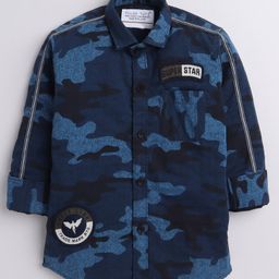 Polka Tots Full Sleeves Camouflage  Printed Shirt - Blue-image-5