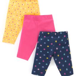 Babyhug Cotton Lycra Three Fourth Leggings Dot & Star Print Pack of 3 - Multicolor-image-103
