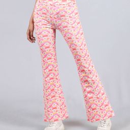 D'chica Seamless Sunflower & Swirl Printed Bell Bottom Yoga Pant - Peach-image-92