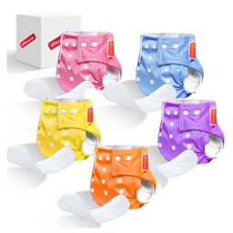 VParents Solid Washable Baby Cloth Diaper Reusable Adjustable Size Waterproof Pocket Cloth Diaper Nappie (With Insert) (Pack of 5)-16