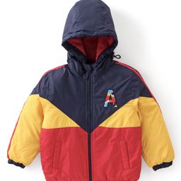 Babyhug Full Sleeves Padded & Hooded Jacket Color Block- Red & Navy-image-38