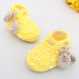 Woonie Handmade Pearl Embellished Tie Up Booties -  Yellow-picture-21