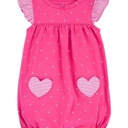 Carter's Baby Heart Pocket Cotton Romper - Pink-picture-3