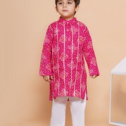 AJ Dezines Cotton Full Sleeves Bandhani Design & Gota Lace Embellished  Kurta Pyjama Set - Pink-image-71