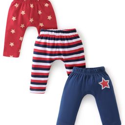 Babyhug Cotton Interlock Knit Full Length Diaper Legging Stripes & Star Print - Red White & Blue-image-64