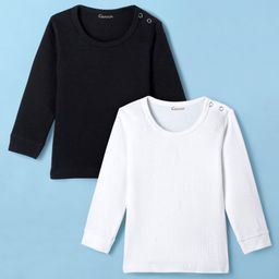 Kanvin Cotton Modal Full Sleeves Thermal Vest Pack of 2 - Black & White-image-61