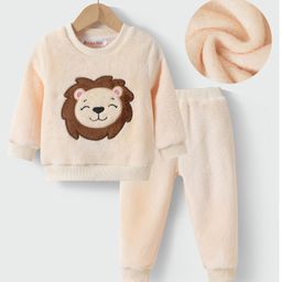 Kookie Kids Full Sleeves Winter Wear Suit With Lion Applique - Beige-image-53