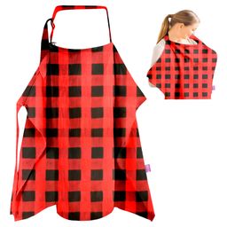 Get It Premium multi usage Breastfeeding Cover Apron Model nursing cover adjustable strap easy Use in travel - Red Checked-image-84