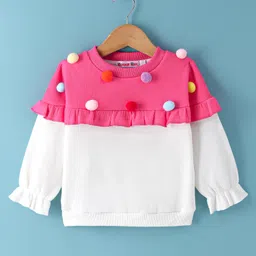 Kookie Kids Full Sleeves Winter Top with Beads Applique - Pink & White-picture-45