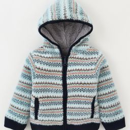 Yellow Apple Full Sleeves Striped Hooded Sweatjacket - Light Blue-image-20