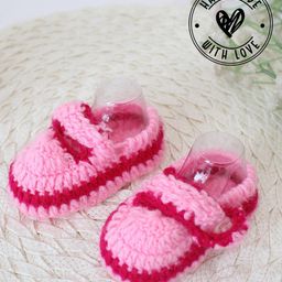 Woonie Crochet Handmade Colour Blocked Strap Booties - Pink-picture-11