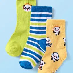 Cute Walk By Babyhug Cotton Knit Anti-Bacterial Ankle Length Socks With Stripes & Animal Design Pack of 3 - Blue & Yellow-picture-41