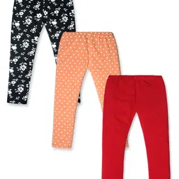 Nino Togs Cotton Lycra Pack Of 3 Floral & Polka Dots Printed Leggings - Multi Color-picture-15