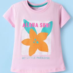 Doreme Sinker Knit Half Sleeves T-Shirt With Floral Print - Pink-28