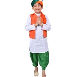 Itsmycostume Cotton Blend Republic Day Theme Full Sleeves Dhoti Kurta With Jacket & Turban Costume Set - White-image-14
