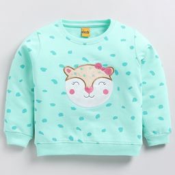 Kidcity Cotton Looper Full Sleeves Animal Face Embroidered Sweatshirt - Mint-image-95