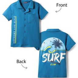Pine Kids Cotton Knit Half Sleeves Shirt with Text Print - Blue-picture-1