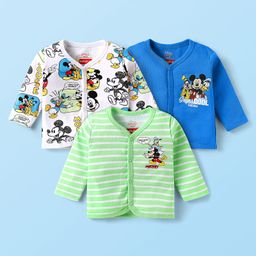 Babyhug Disney Interlock Full Sleeves Jhablas With Mickey Mouse And Family Graphic Pack Of 3 - Light Green & Blue-image-89