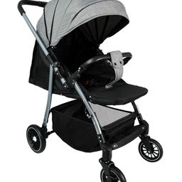 Standard Baby Stroller - Grey| Reversible Handle| Paded Cushion| Adjustable Canopy| Concealed Linked Brake| Swivel Wheels| 5 point Safety Harness| Storage Basket| Recling Backrest| Single Hand Fold-10