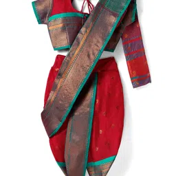 Bhartiya Paridhan Silk Kashta Saree with Half Sleeves Blouse - Red-picture-5