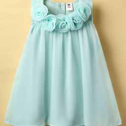 ToffyHouse Woven Sleeveless Party Frock With Floral Applique - Sea Green-image-56