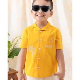 Tiber Taber 100% Cotton Half Sleeves Beach Theme Embroidered Shirt - Yellow-picture-43