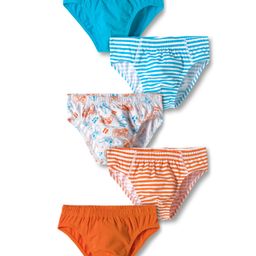 Honeyhap Premium 100% Cotton Elastane Knit with Bio Finish Briefs with Stripes Solid & Gaming Print Pack of 5 - Bright White Russet Orange & Scuba Blue-picture-8