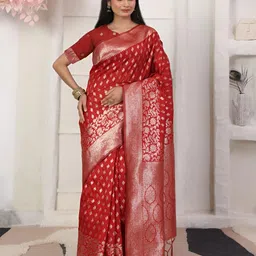 Astita Floral Woven Design Zari Silk Saree With Unstitched Blouse-picture-2