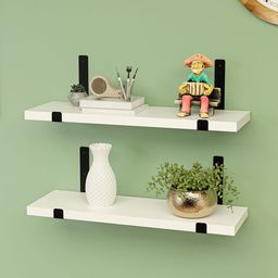 Kuber Industries White & Black 2 Pieces Wooden Wall Shelves-50