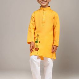 DEVOILER Boys Geometric Printed Mandarin Collar Cotton Straight Kurta-19