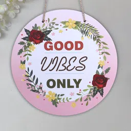 Kuber Industries White & Pink Printed Wooded Wall HangingDecor-90