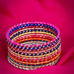 Anouk Set Of 12 Gold-Plated Stone Studded Silk Thread Bangles-11