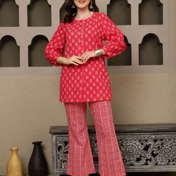 BANDIA Women Printed Top With Trousers Pure Cotton Co-Ords-image-54
