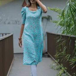 HAY Floral Printed Puff Sleeves Straight Kurta-picture-18