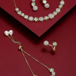 Zeneme Gold Toned Green White Gold Plated AD Studded Jewellery Set-image-64