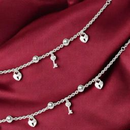 Taraash 925 Sterling Silver Lock & Key CZ Beaded Single Anklet for Women-image-20