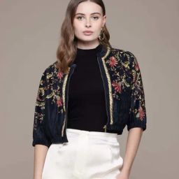 Label Ritu Kumar Black Relaxed Fit Embroidered Jacket-image-15