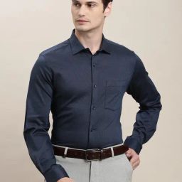 Turtle Dark Blue Cotton Slim Fit Self Design Shirt-picture-25