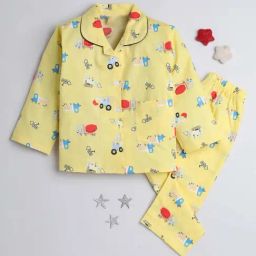 The Magic Wand Kids Yellow Cotton Printed Full Sleeves Shirt Set-image-76