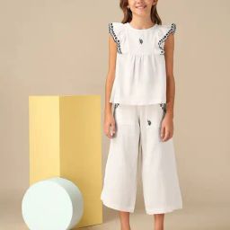 U.S. Polo Assn. Girls Ecru Solid Embroidered Frill Top-image-25