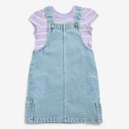 HOP Kids by Westside Lilac Striped Denim Pinafore and T-Shirt-picture-1