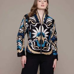 Label Ritu Kumar Black Relaxed Fit Printed Jacket-image-78