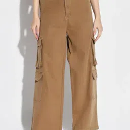 showoffff SHOWOFF Khaki Denim Straight Fit Mid RIse Cargo Jeans-picture-8