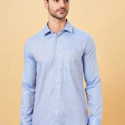 Byford by Pantaloons French Blue Cotton Slim Fit Texture Shirt-picture-46