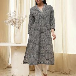 Biba Black Cotton Printed Kurta-picture-17