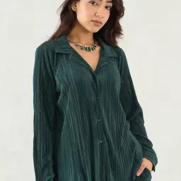 FEMMELLA Green Regular Fit Striped Casual Shirt-image-73